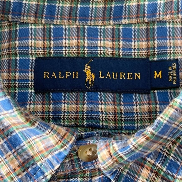 Ralph LAUREN CASUAL LONG SLEEVE COTTON BUTTON DOWN SHIRT BLUE MULTI PLAID MEDIUM - Picture 9 of 13